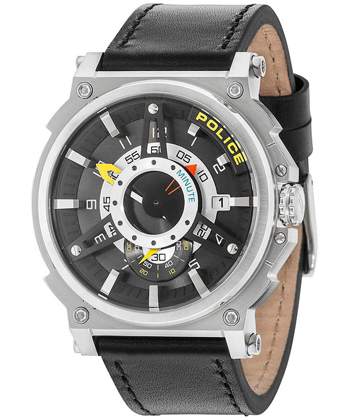 Police_Men_PL.15048JS/61_Compass_SilverYellowBlack_Leather